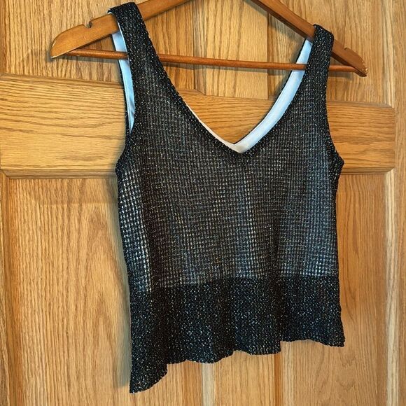 JEFFREY & DARA Evenings By Tom Barra 90s Y2K Vintage Metallic Knit Crop Tank - Picture 3 of 9